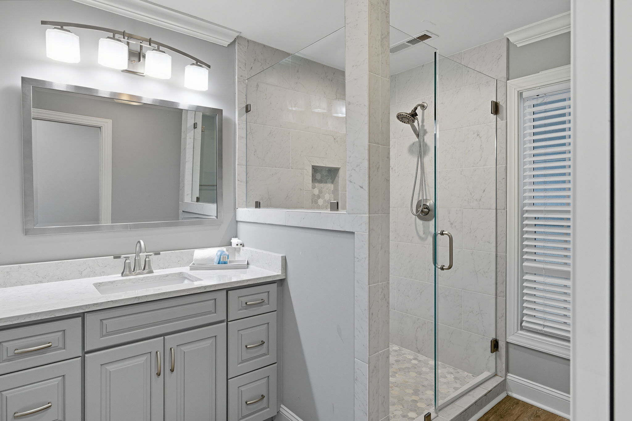 Primary Bathroom with large walk-in shower.
