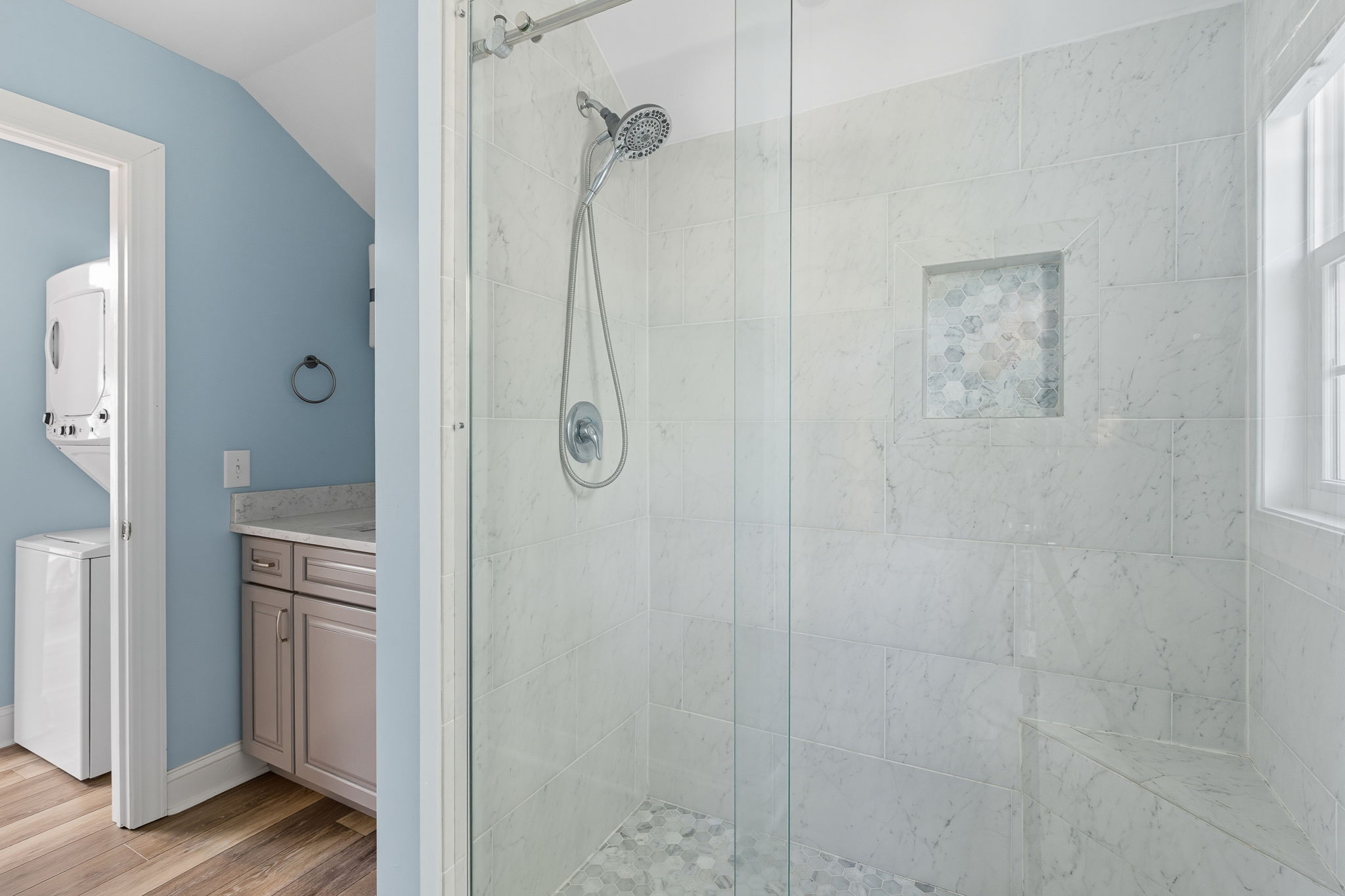 Large walk-in shower in the In-law/nanny suite.