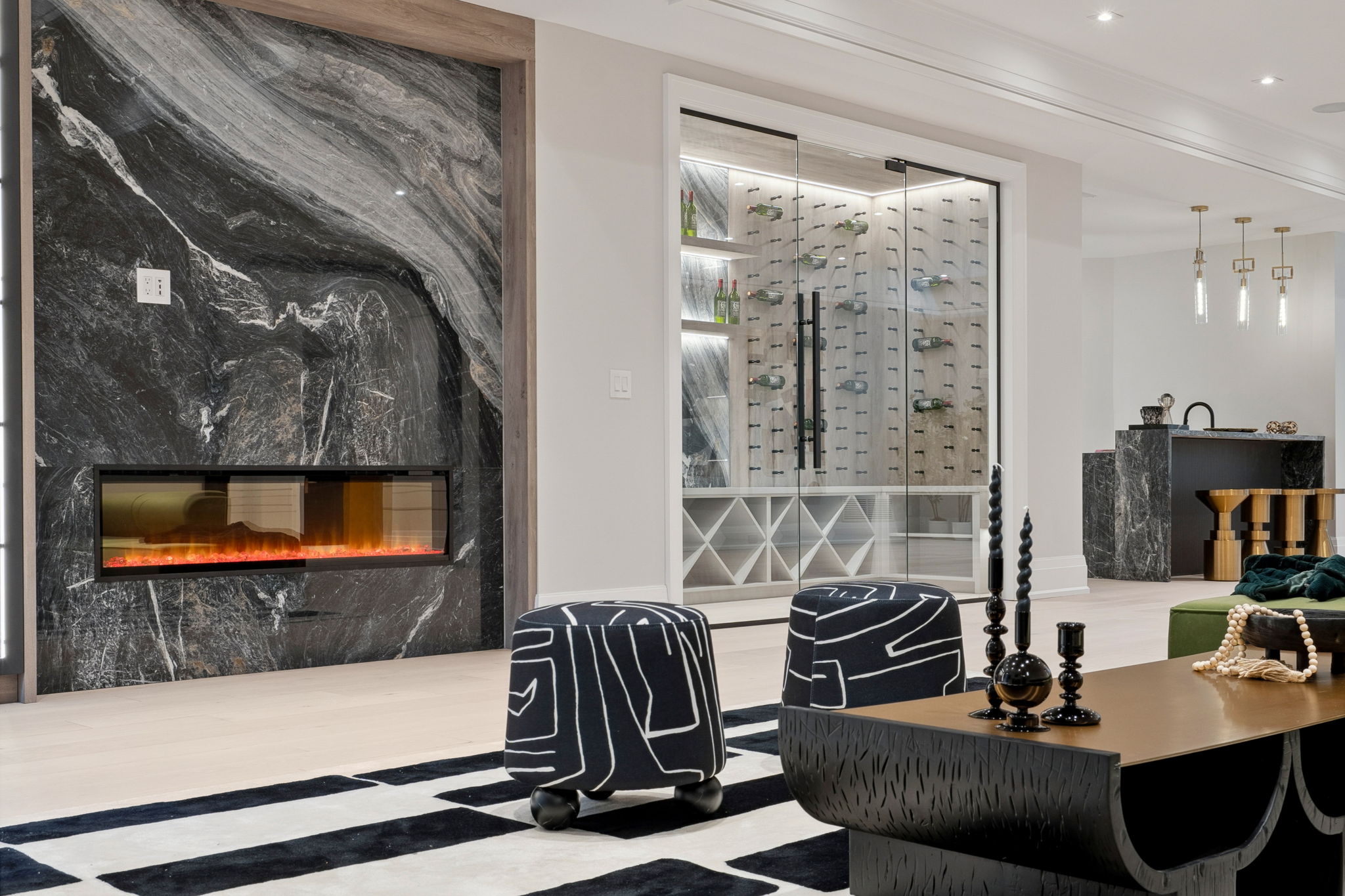 Intricate lower level recreation room elements by Miracle Construction. Photo by amazingphotovideo.com, site by cranemedia.com