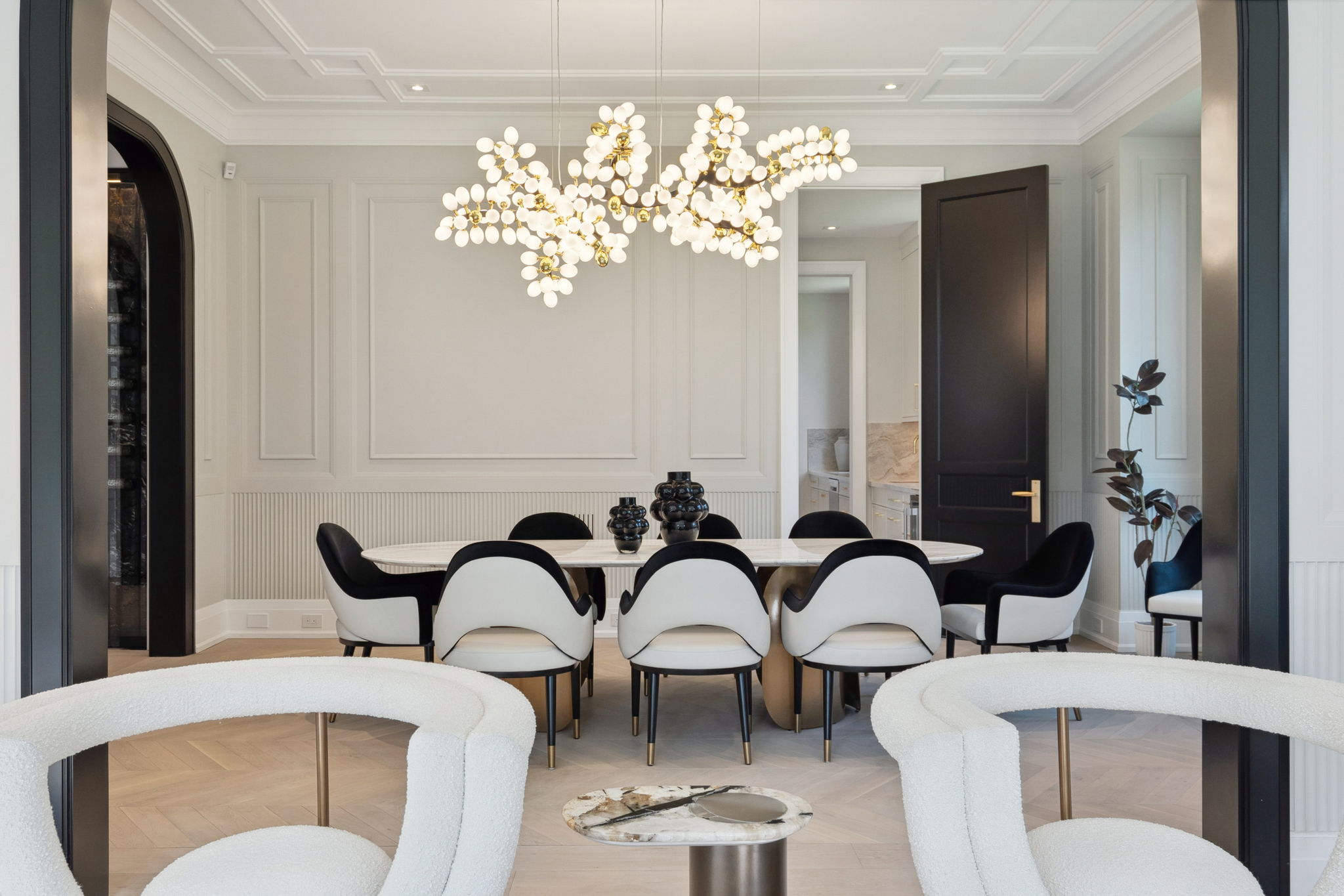 Elegant Dining Space by Rafael Gomes at 1 Sunflower Court, highlighting layers and harmony. Photo by amazingphotovideo.com, site by cranemedia.com