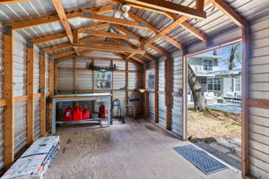 Powered storage shed ideal for workshop or hobby space.
