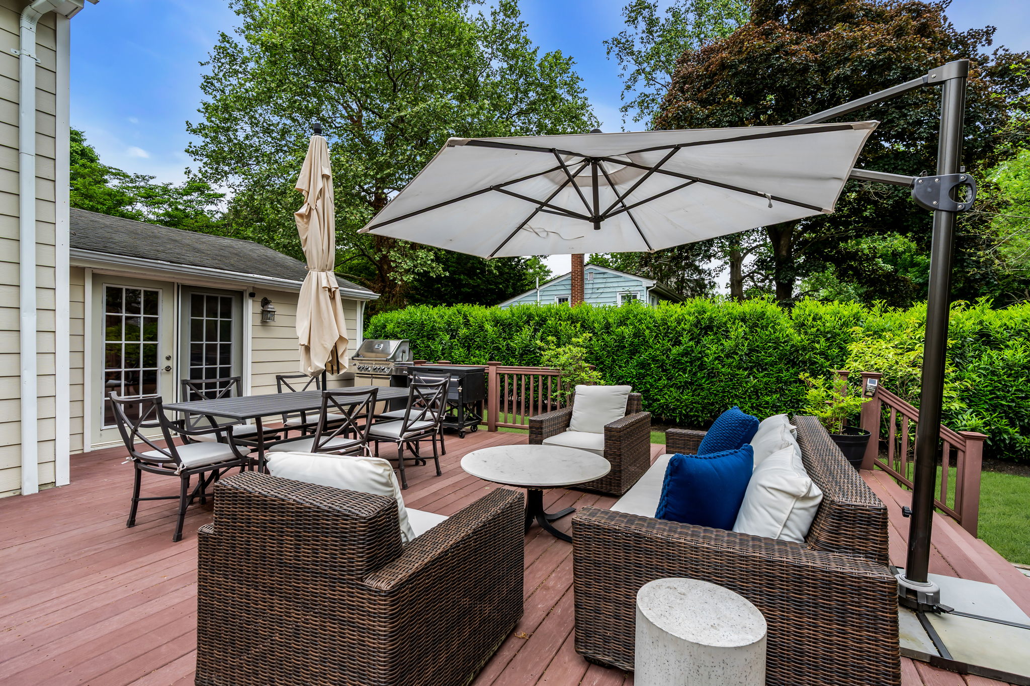 Skip Laural around the backyard creates privacy.