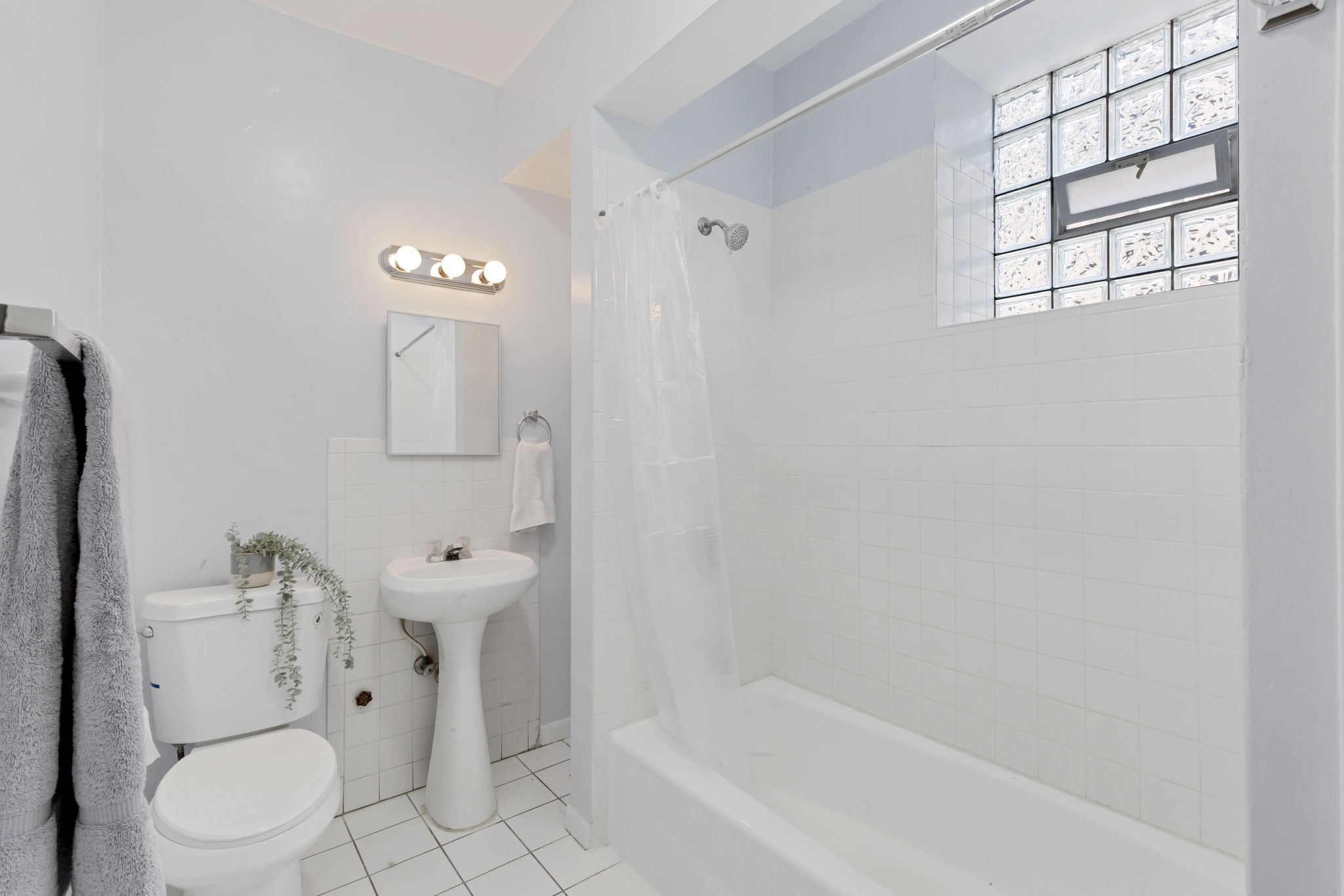 Updated bath with large linen closet