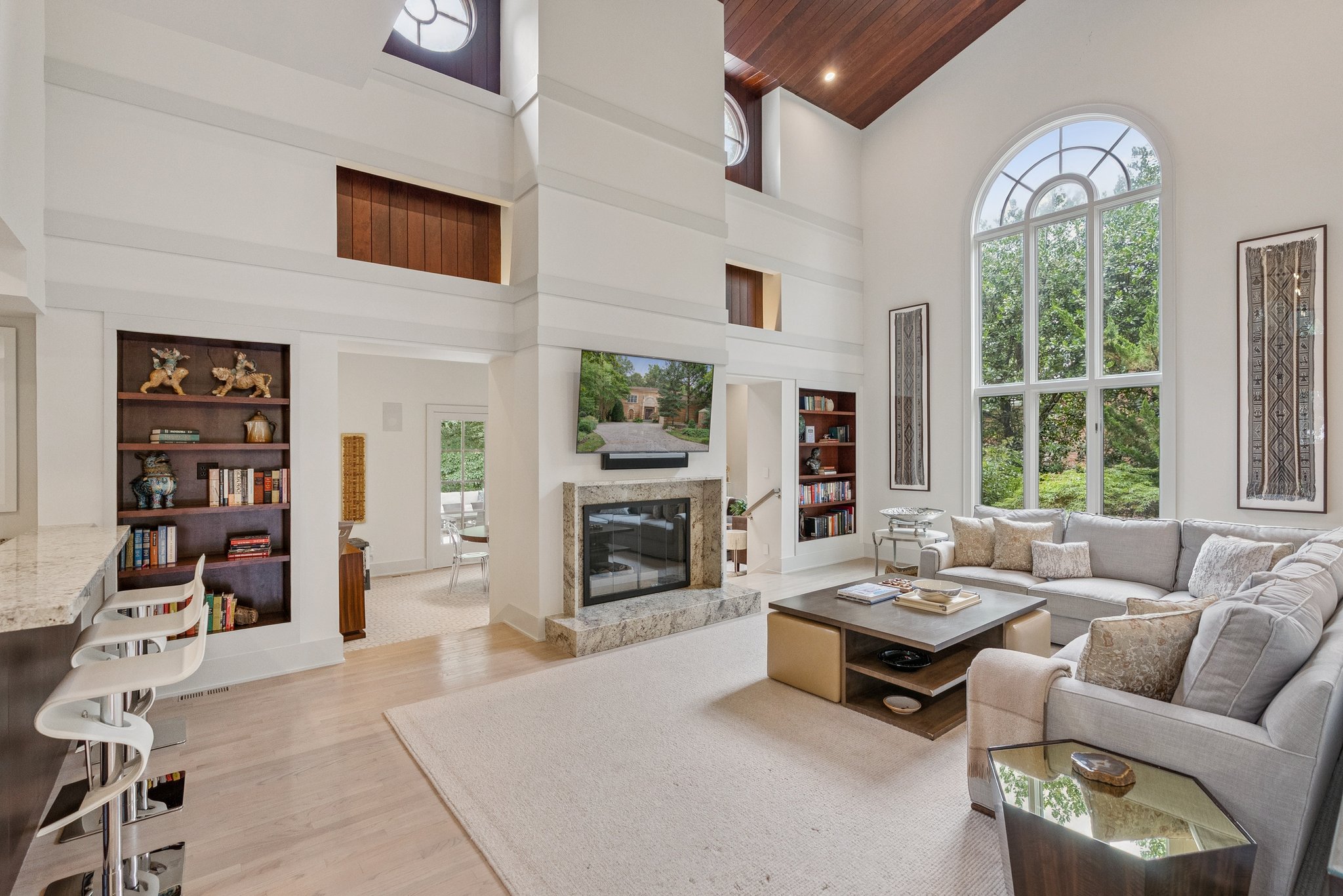 Great Room w/Double Volume Cherry Ceiling