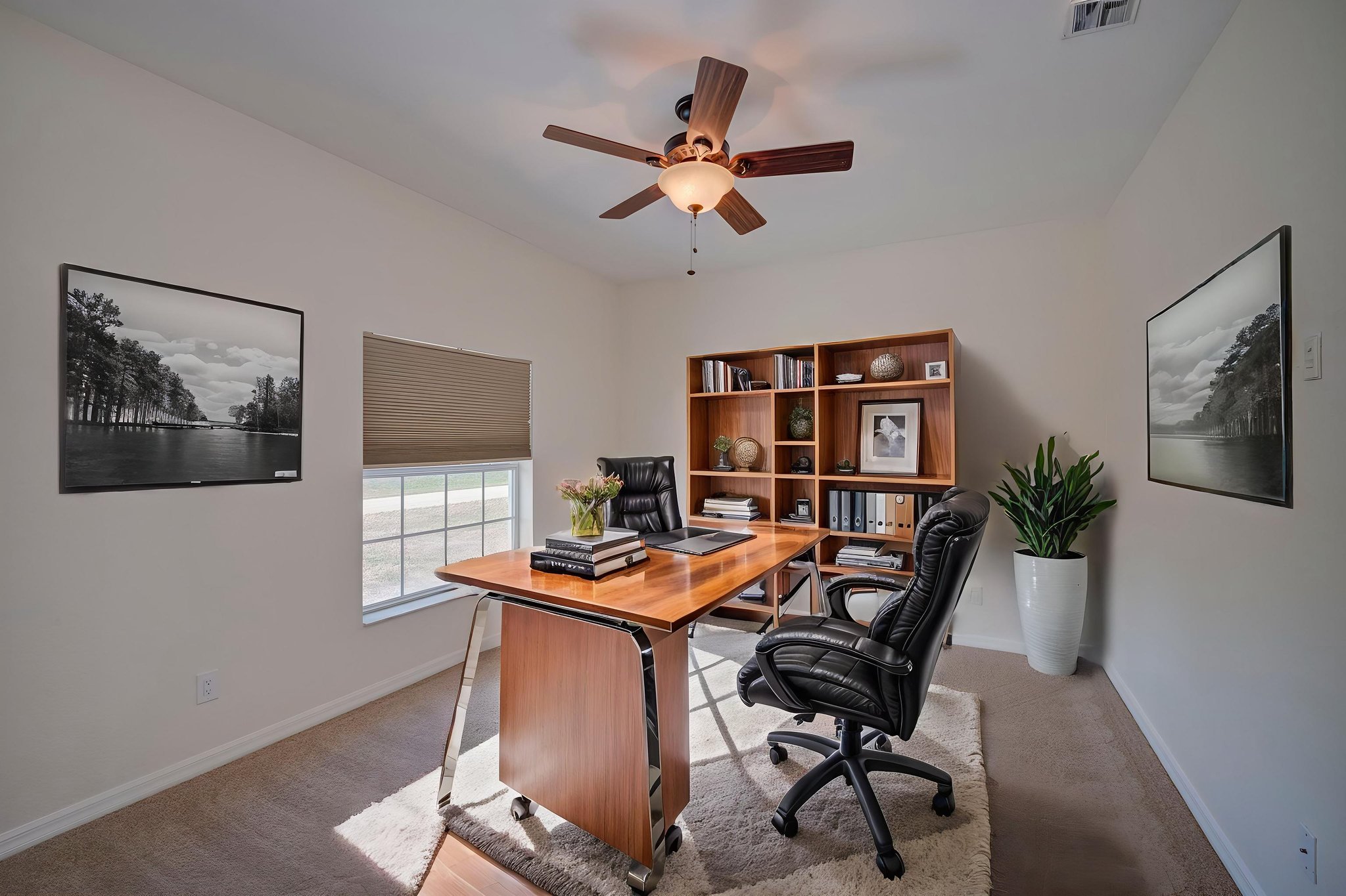Virtually staged den/home office