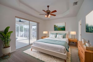 Virtually stage primary bed with access to pool