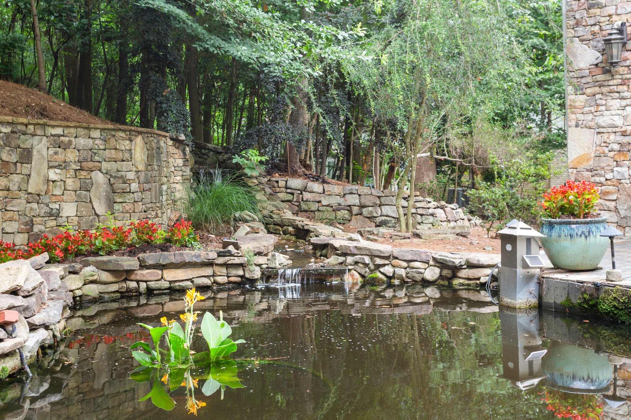 The tranquil water feature with waterfall