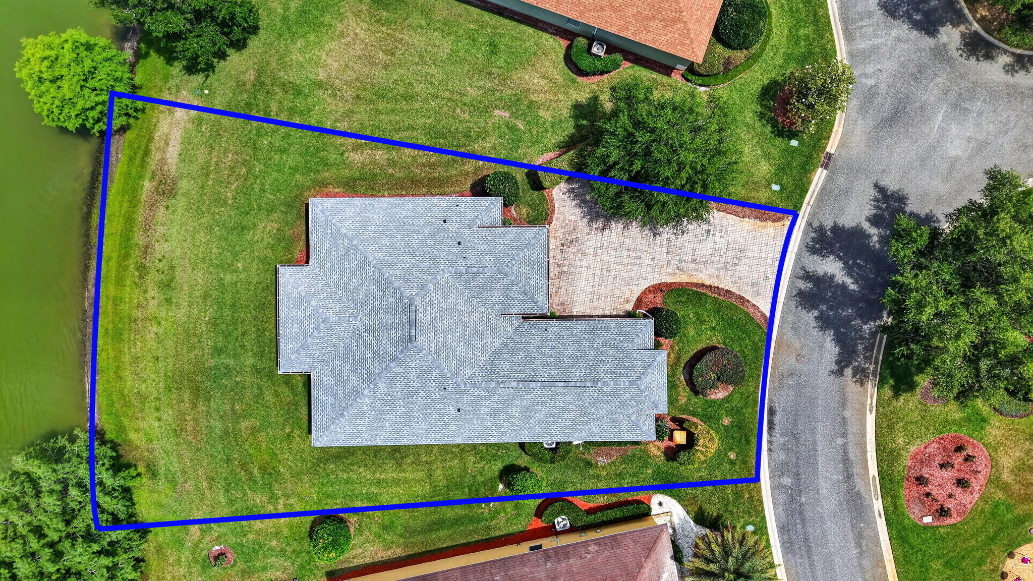 Aerial with Property Lines and ROOM FOR A POOL!