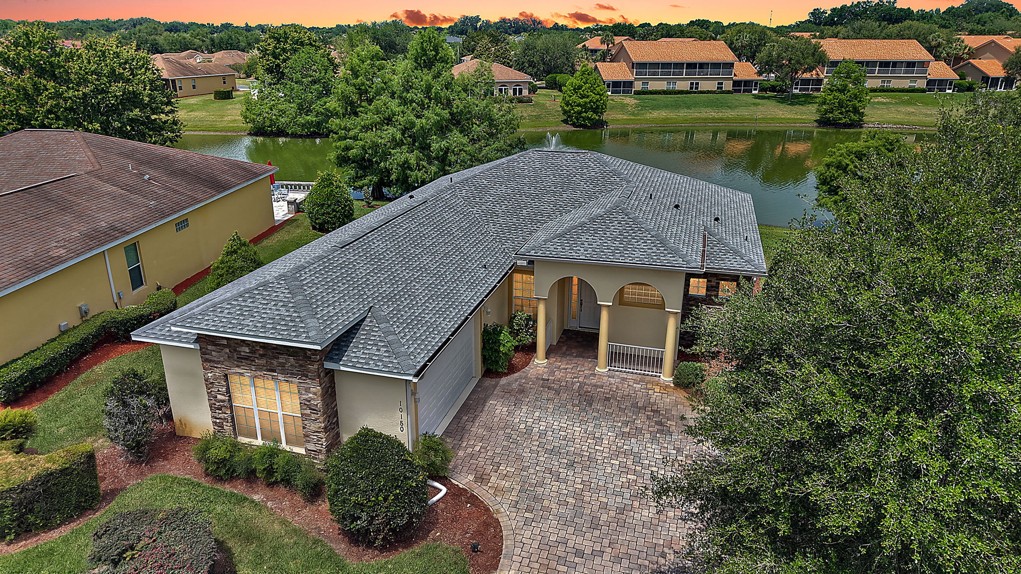 Twilight Front Elevation with Water Views