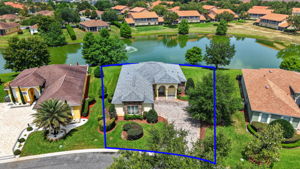 Aerial Front Elevation with Property Lines and Water Views