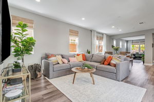 Living, dining, office/library and kitchen.