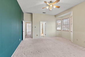 The large primary bedroom has plenty of windows.