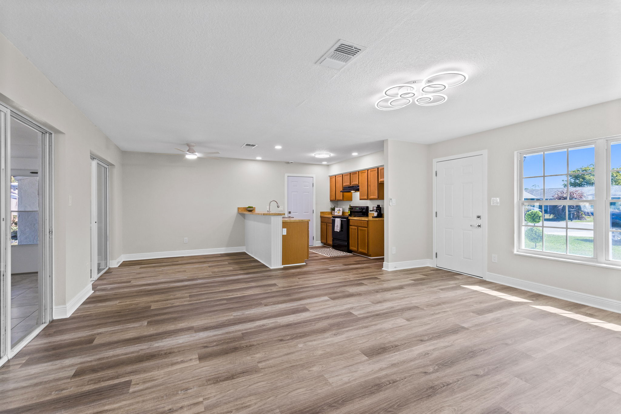 Bright open living area with flexible layout.