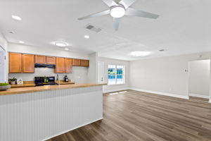 Kitchen open to the main living space.