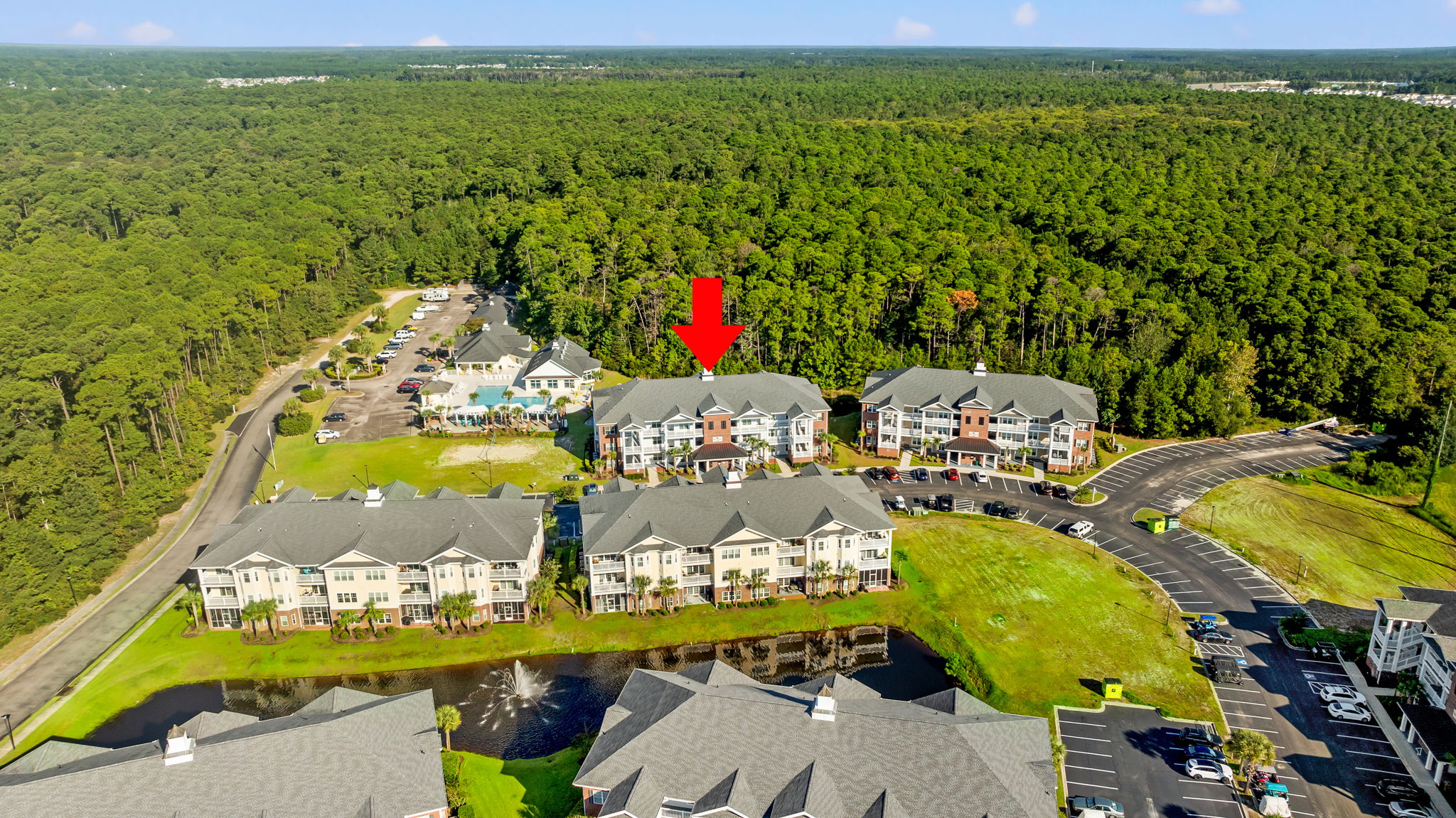 Drone View of building facing wetlands
