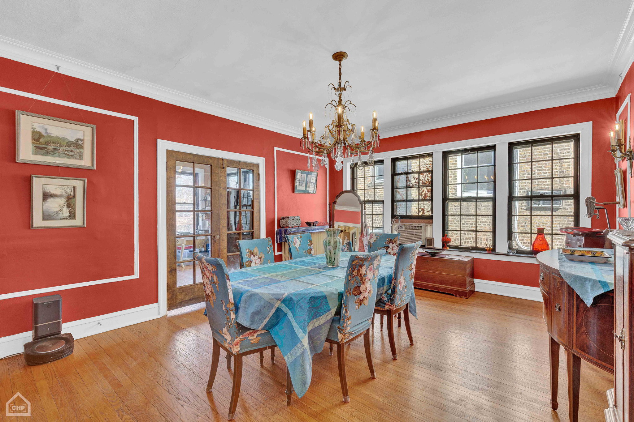 Second floor dining room, original french doors