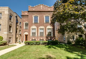 Classic brick two flat in Oakton Historic District