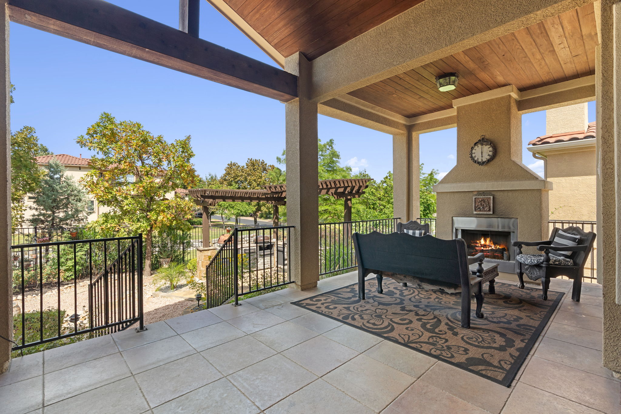 Large covered patio with fireplace
