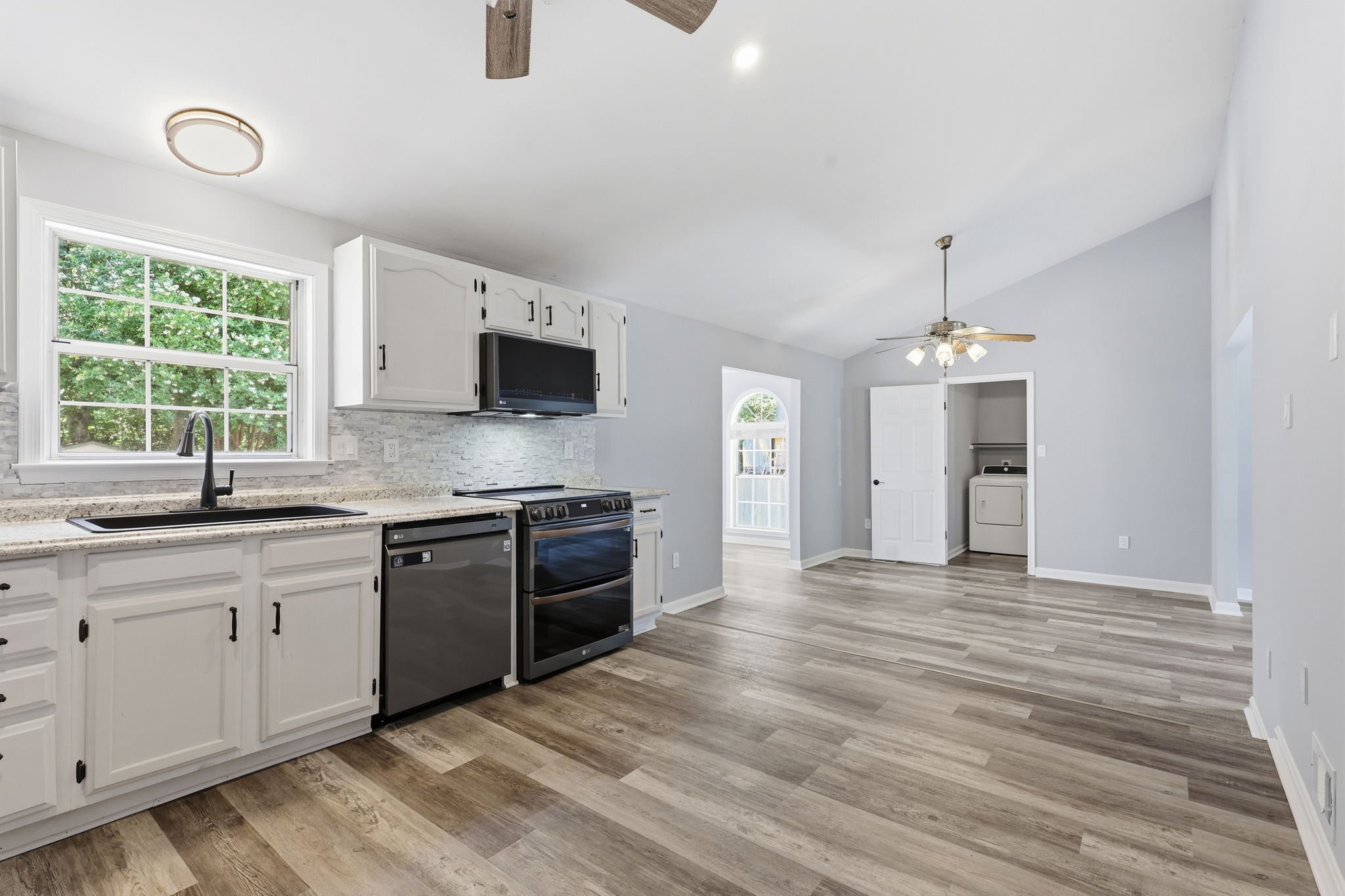 Kitchen with space for a custom island or additional cabinets