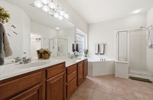 Newly Painted Primary Bath. Dual Vanities. Deep Oversized Jetted Tub. Light & Bright. Separate Shower.