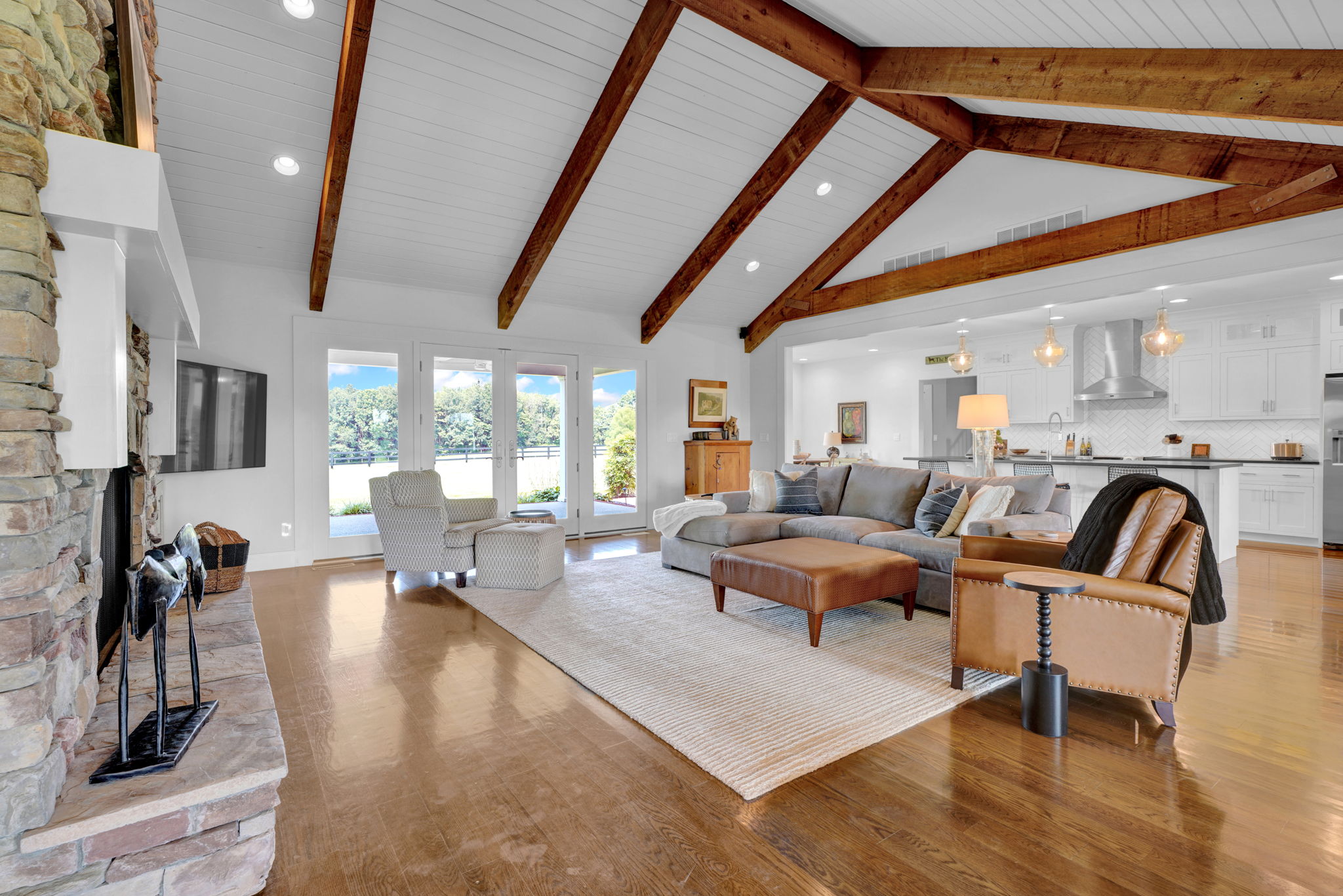 Hewn Beams Highlight the Vaulted Ceiling