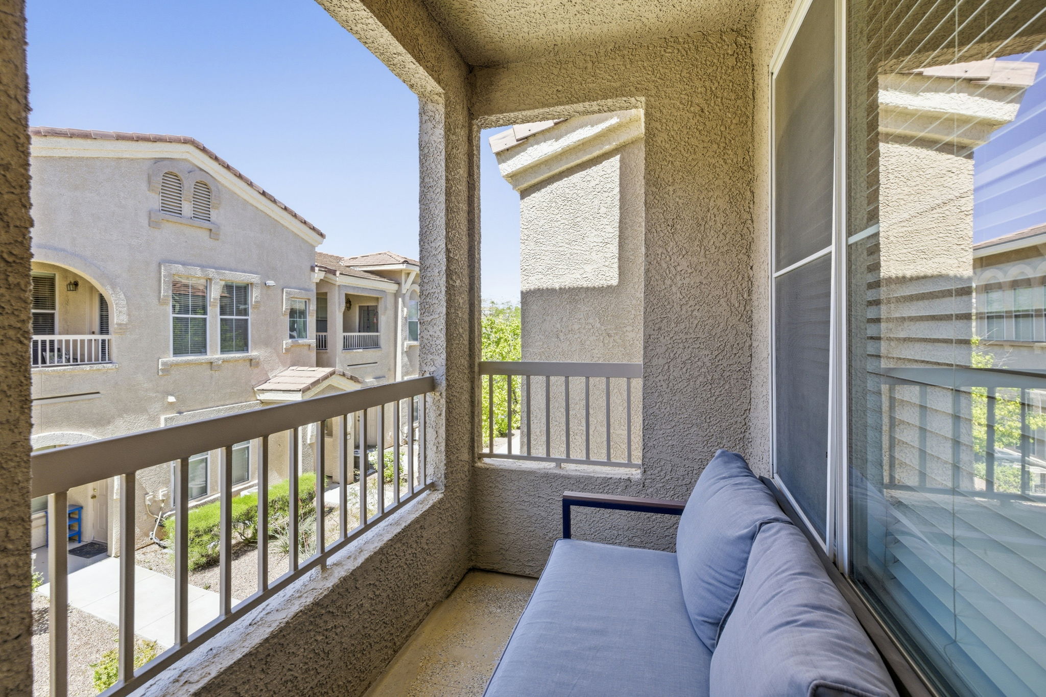 Peaceful & shady balcony for daily reflection.