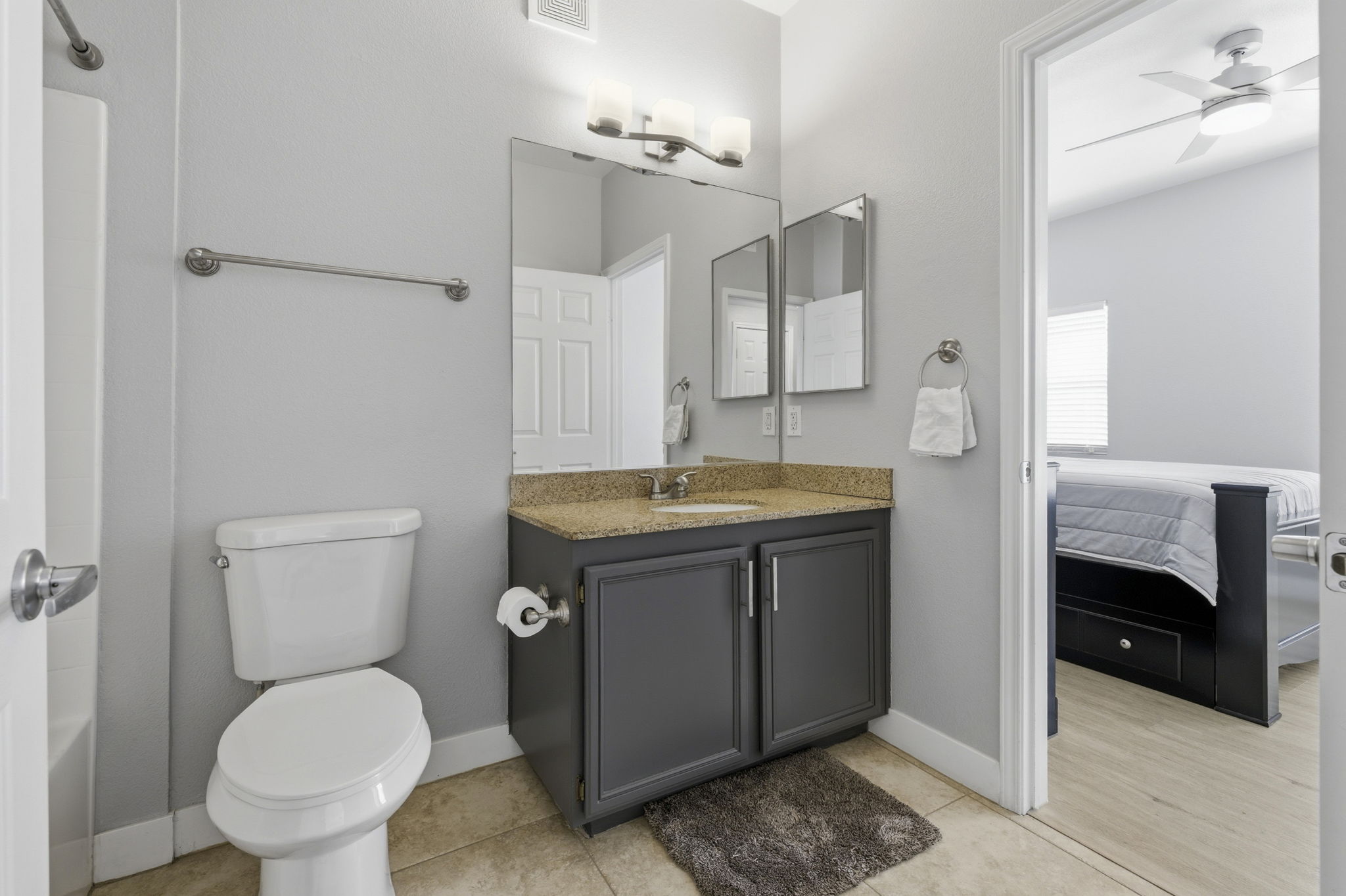 Second full bathroom connects hallway & bedroom.