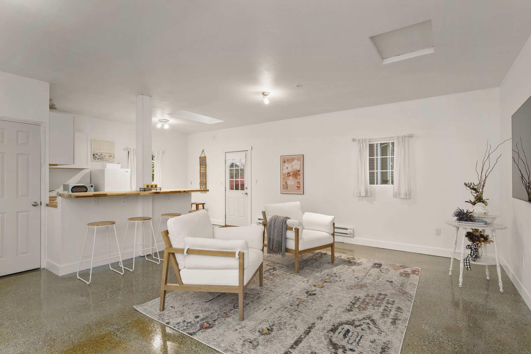 Converted 2 car garage space with kitchen...could be easily converted back to garage.