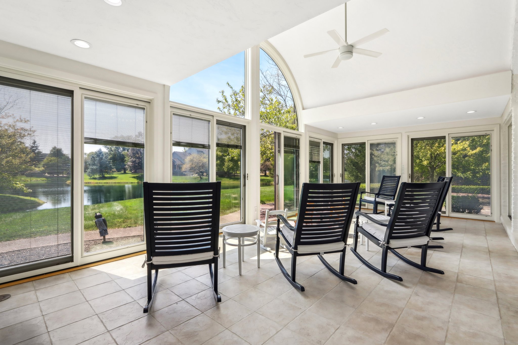 Sunroom off the living room at back of house- note the barrel vault ceiling