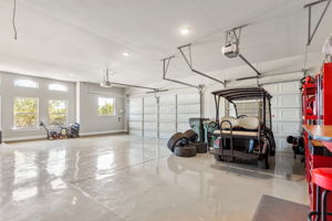 Three car garage with epoxy floors
