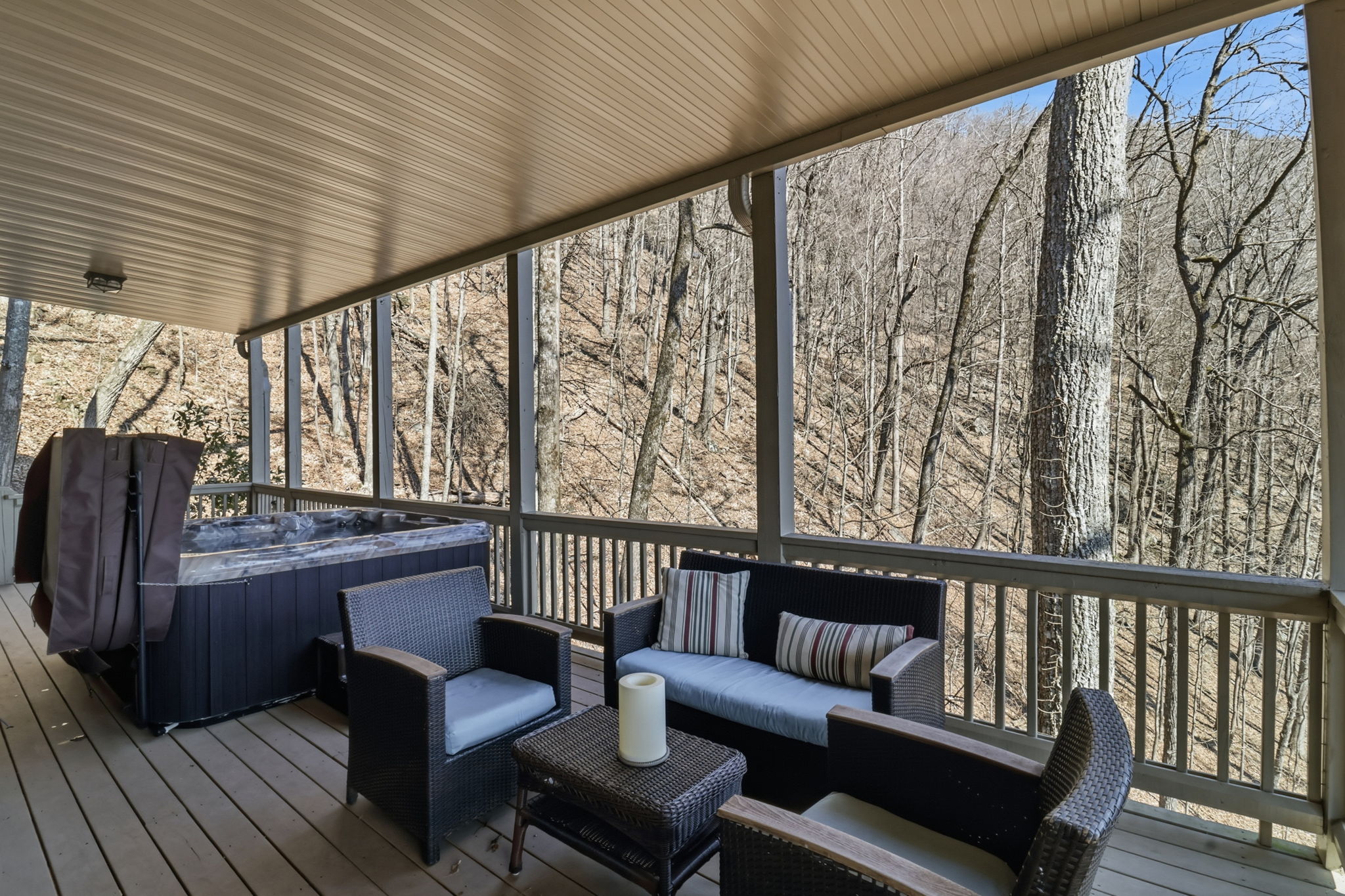 Terrace level expansive deck with hot tub