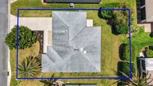 Aerial Side Elevation and PRIVACY Landscaping with Property Lines