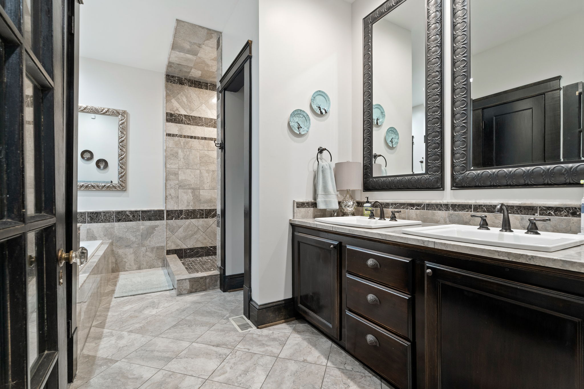 Gorgeous Marble Primary Bath with Large Vanity