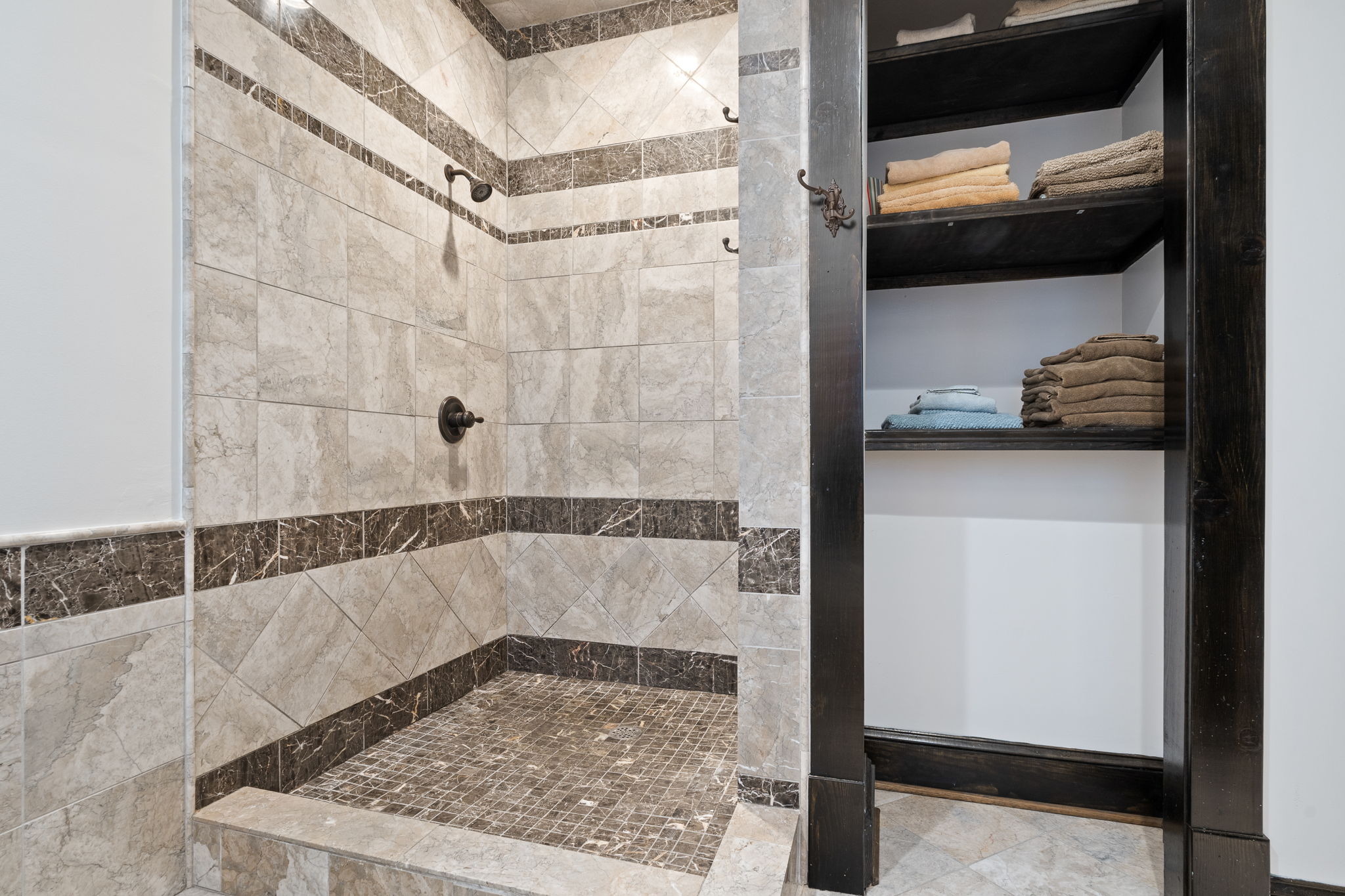 Fabulous Walk-In Marble Shower, & Linen Closet