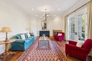 Formal Living Room with Fireplace and Double French Doors