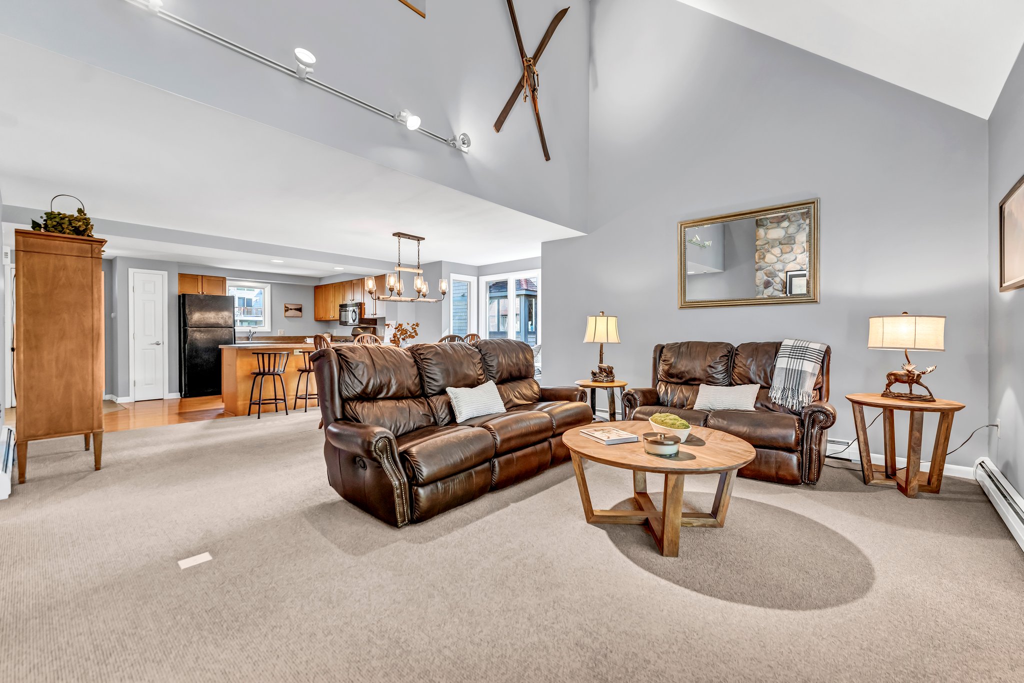 Cathedral ceiling in living room