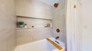Spa-like tile work, and linen closet