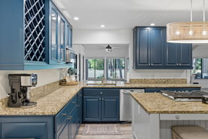 Plenty of storage and golf views in the kitchen.