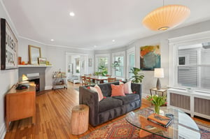 Dining Living Area with decorative fireplace