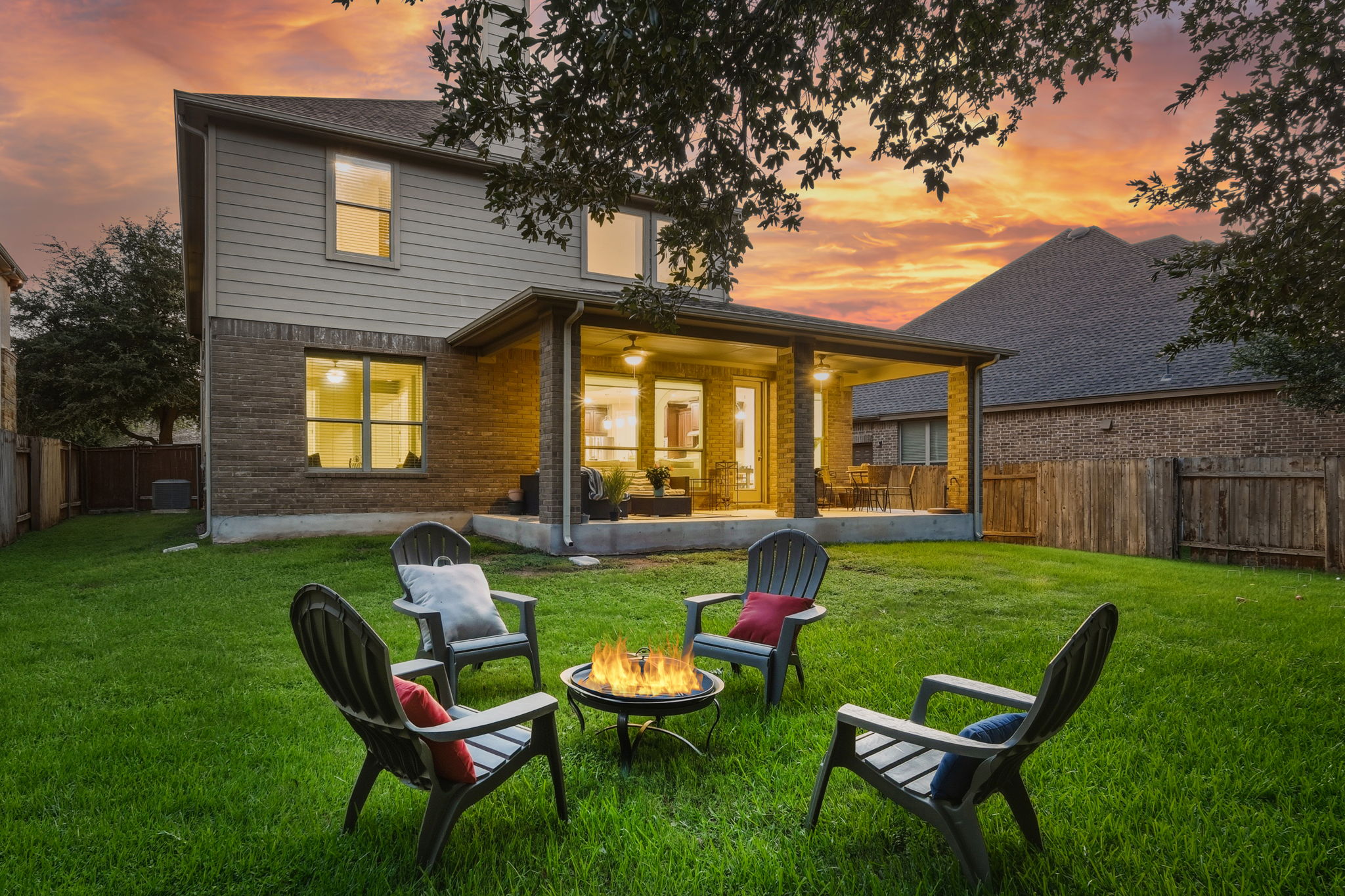 Back of House at Twilight with Virtual Fire