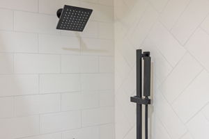 Primary Bathroom Shower Heads + Tile detail