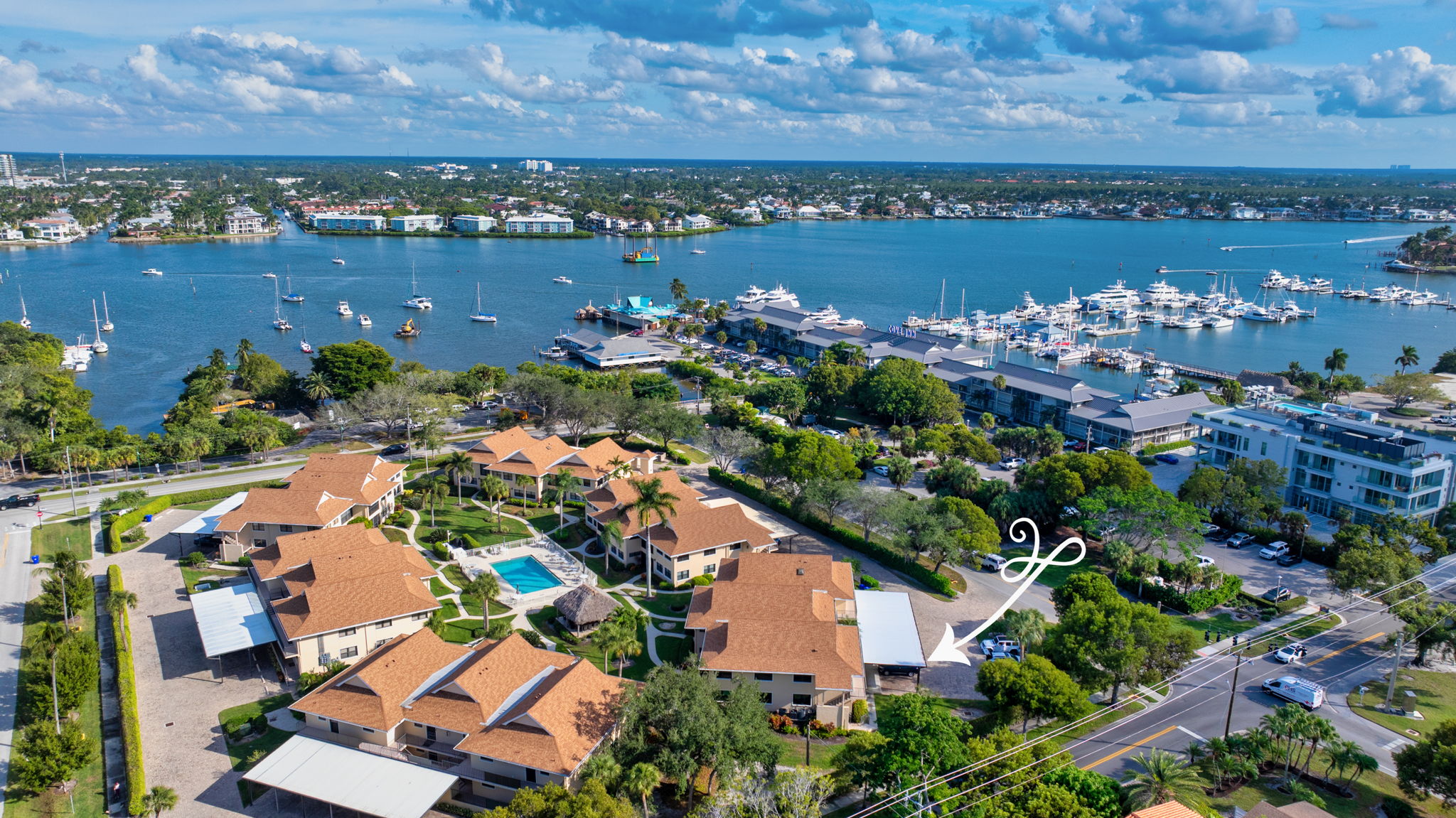 Aerial - Bayside Villas by Naples Bay
