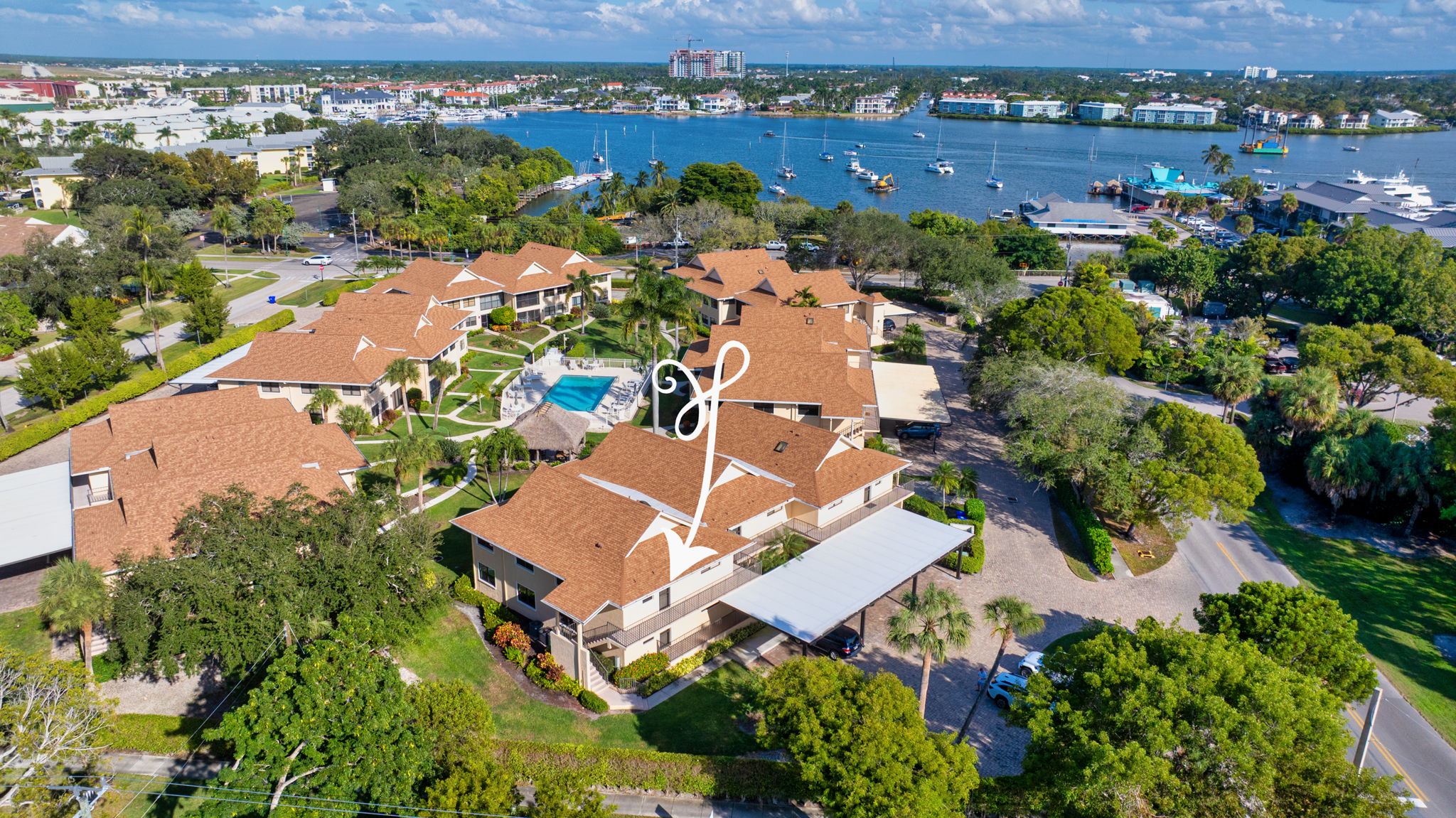 Aerial - Bayside Villas by Naples Bay