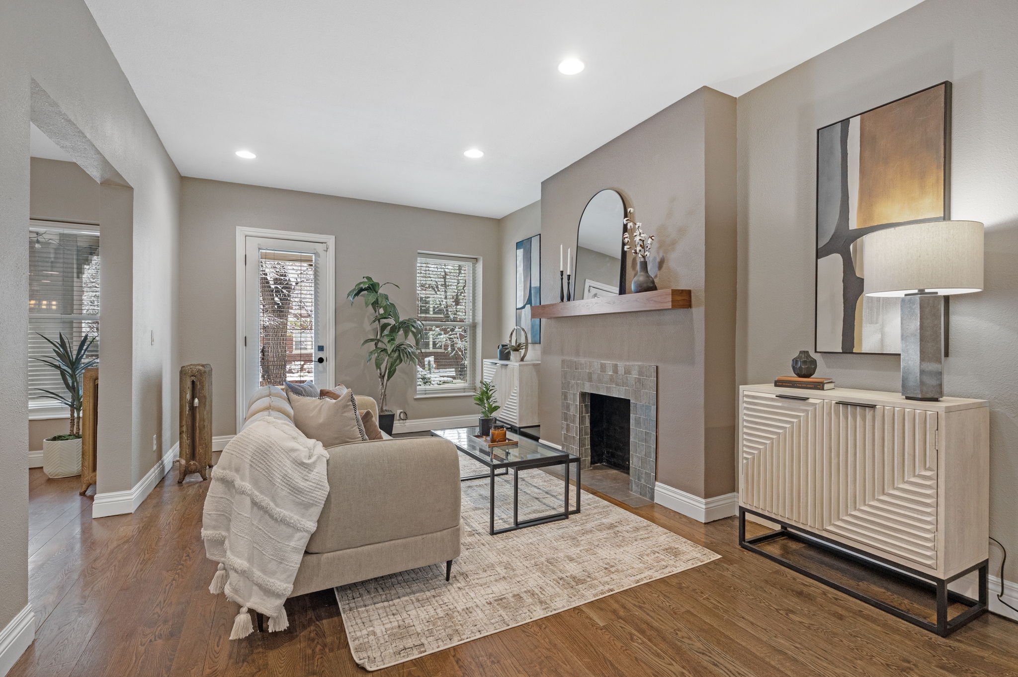 Living room walks out to front porch