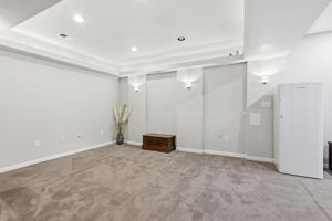 Basement Rec Room with lighted tray ceiling