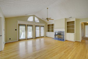 Built-in cabinets & wood fireplace