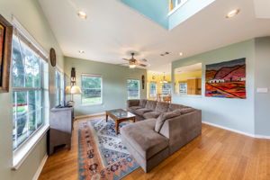 Open concept living room with bamboo floors