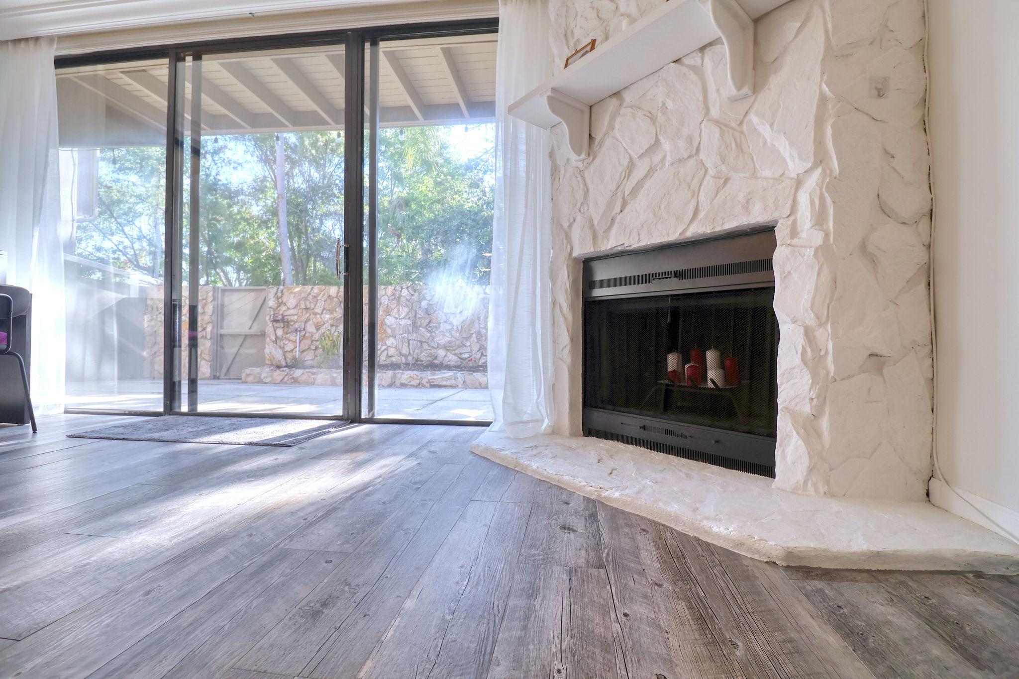 Stone Wood-Burning Fireplace