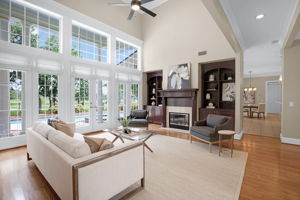 Beautiful natural wood accents and fireplace