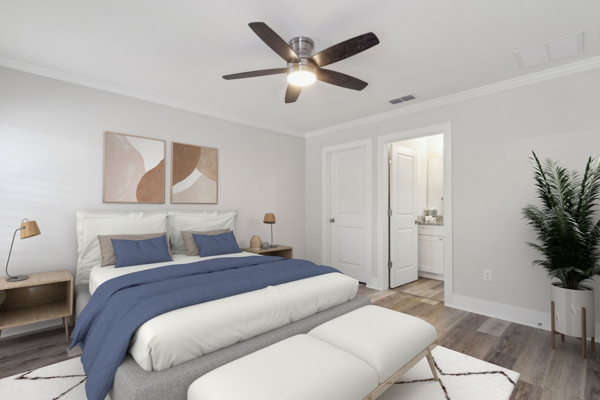 This roomy master suite fits king-size furniture with ease (virtually staged) ...